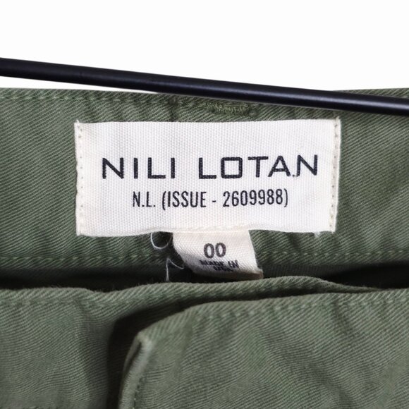 Nili Lotan Shon Camo Green Twill Cotton Barrel Leg Cropped Pant Size 00 - Picture 5 of 11